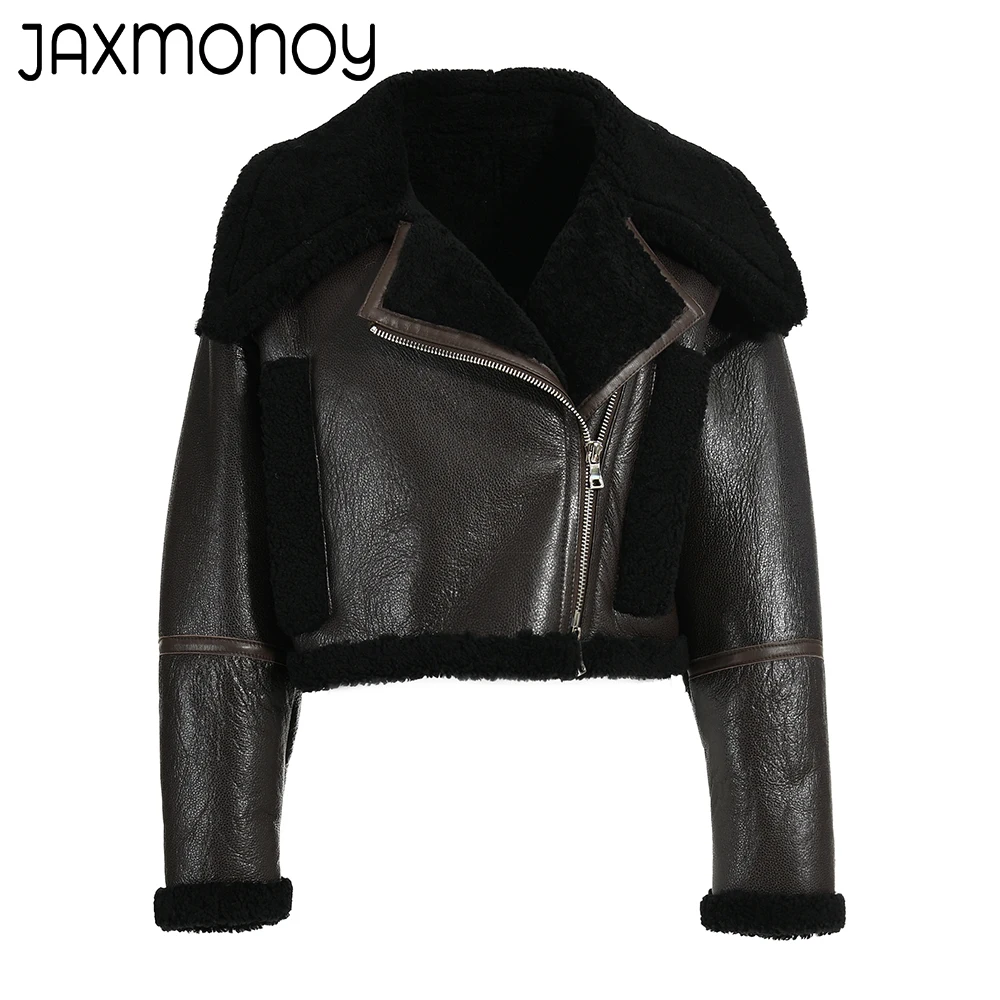 Jaxmonoy giacca invernale da donna in Shearling cappotti corti in vera pelle da donna capispalla in pelliccia di agnello Super caldo moda nuovo stile