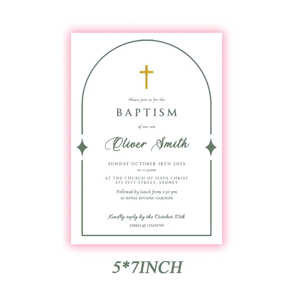 

Green Gold Modern BaptismCard, Modern Simple Baptism Christening Boy Girl Sage Green Arch Invite
