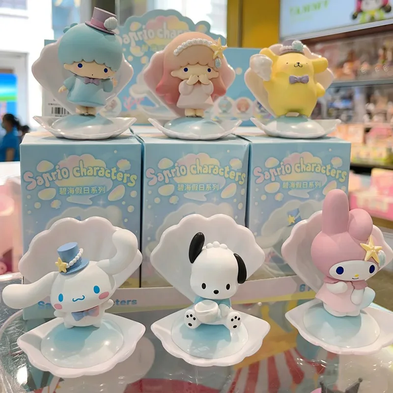 

Sanrio Kuromi Blue Sea Holiday Series Blind Box Anime Figure Cinnamoroll My Melody Pochacco Action Collection Model Kids Toys