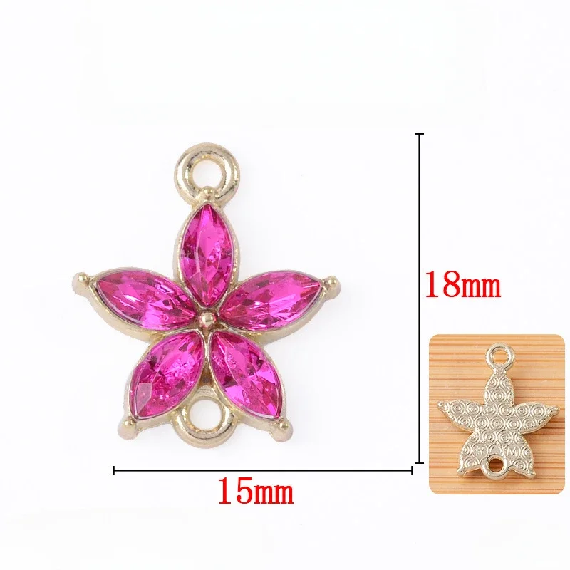 WZNB 20Pcs Crystal Flowers Charms Stars Alloy Pendant Connector for Jewelry Making Handmade Earring Necklace Diy Accessories