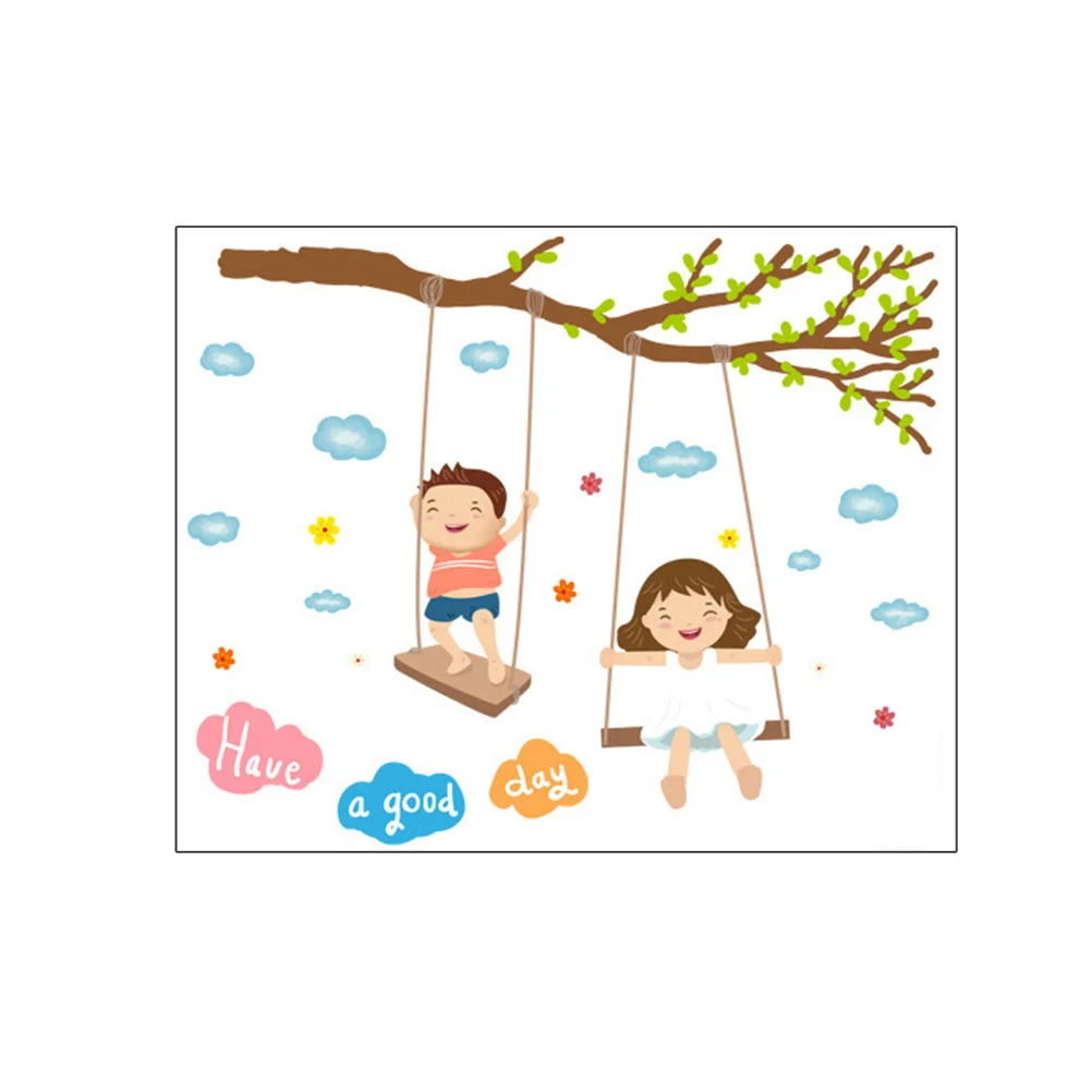 

Swing Wall Stickers Cartoon Boy Girl Playing Removable Waterproof Pvc Decal For Kids Room Home Decor Nursery School Wall Art