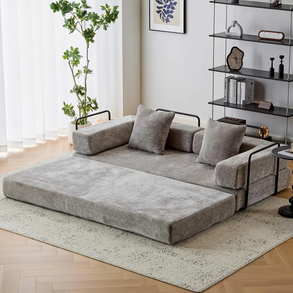 

Convertible Floor Sofa Bed with Fixed-Shape Frame, Modular Chenille Folding Mattress Couch with Armrest, Floor Sofa Lounge Couch