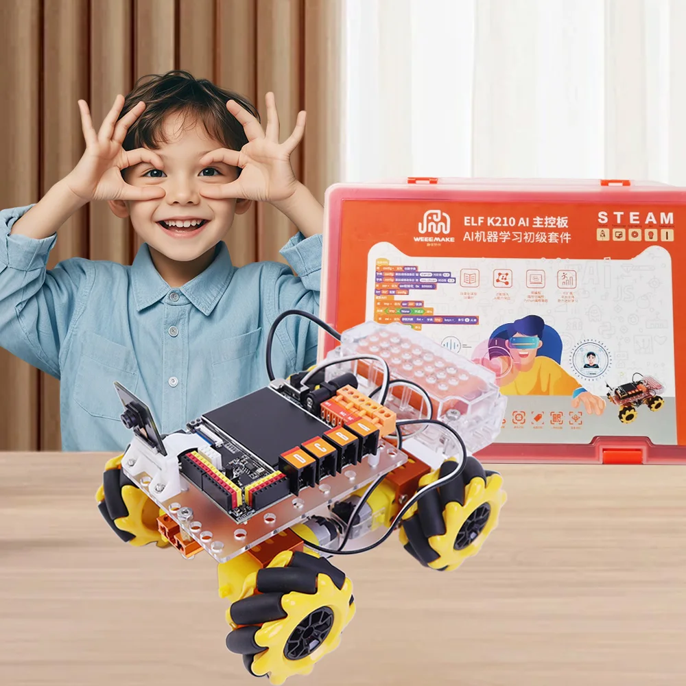 Custom Interactive 4WD Robot Car STEM Robotics Kits Scratch 3.0 Python Coding AI IoT Visual Programming ELF K210 for Education