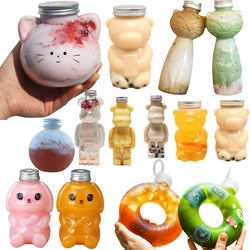 500ML Kawaii Bear Water Bottle For Milk Tea Coffee Juice Portable Drinking Cup Home Transparent Juicing Beverage Drink Bottles