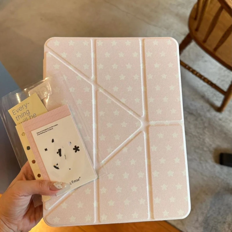 

Pink Star Wing Transparent iPad Case For iPad Pro 11 13In 2025 iPad Pro 12.9in Air7 10th M4 M5 Y-Shaped Folding Protective Cover