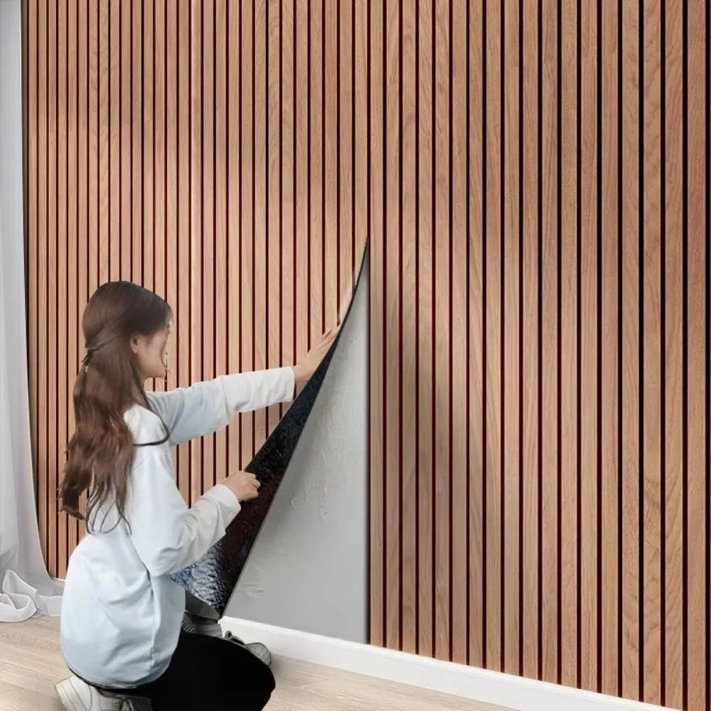 Self-Adhesive Imitation Wood Grain Wallpaper PVC Thickened Artificial Grille Wall Sticker Peel and Stick DIY Wall Panel Stickers