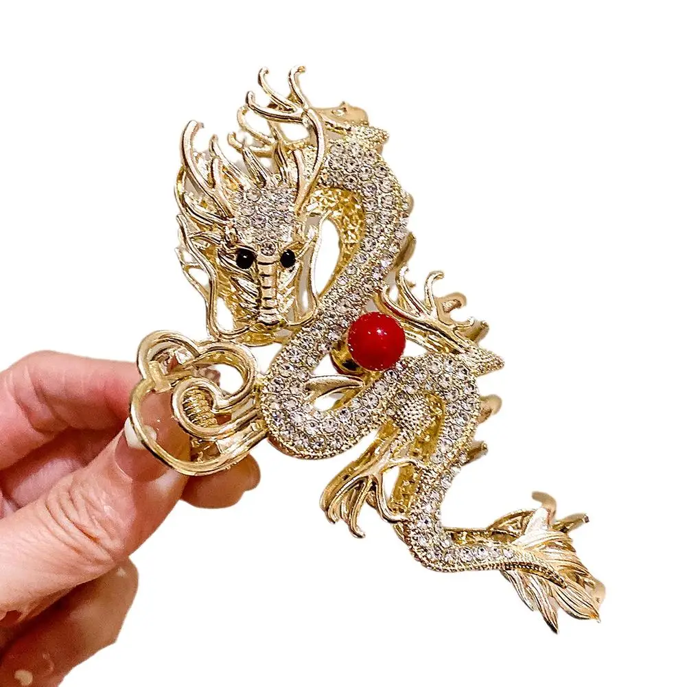 Pinces à cheveux de l'année chinoise du dragon pour femmes et filles, épingle à griffe en métal, perle rouge, accessoires pour cheveux, mode juive, C8m1, nouveau, 2024