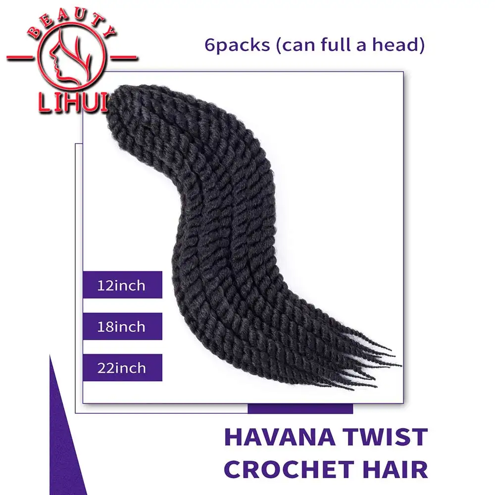 LIhui Havana Twist Crochet Hair extensiones de cabello sintético para mujeres negras, cabello senegalés grande, 12 pulgadas, 18 pulgadas, 22 pulgadas