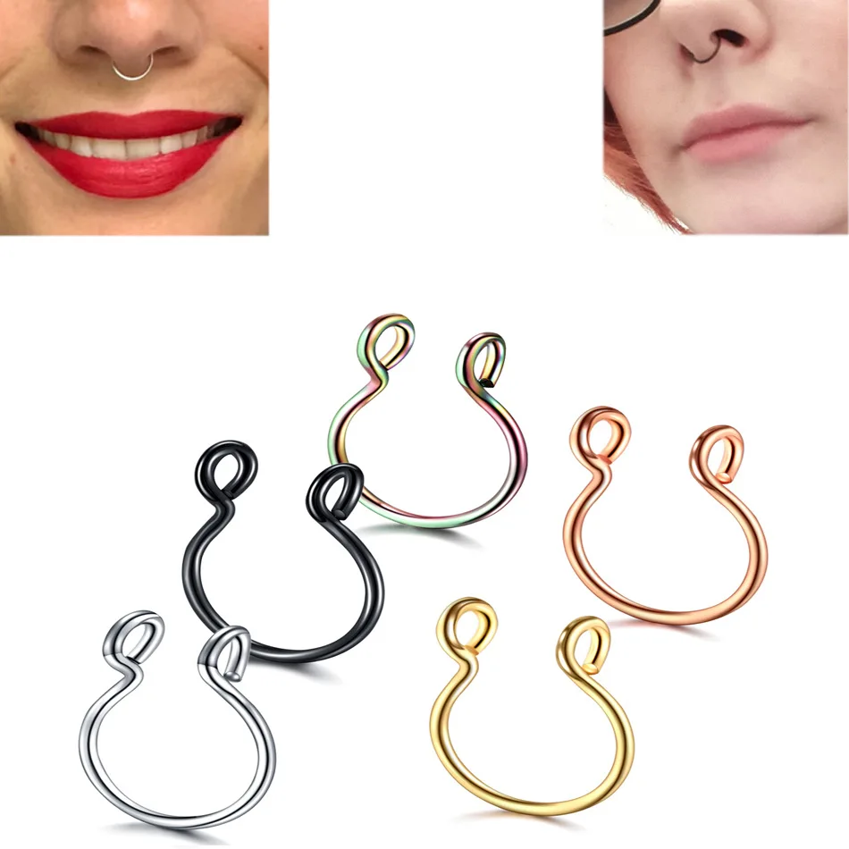 2 Sizes U Shaped Fake Nose Ring Hoop Septum Rings Stainless Steel Nose Piercing Fake Piercing Oreja Pircing Jewelry