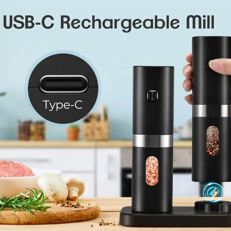 

Electric Salt Pepper Grinder Refillable Adjustable Coarseness Comfortable Grip