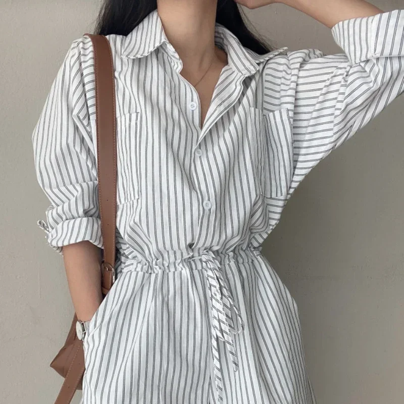 حقيقي 2025 الربيع الصيف جديد خمر مخطط المرأة بذلة أزرار فضفاضة غير رسمية جيوب الدانتيل متابعة السروال القصير للنساء #2