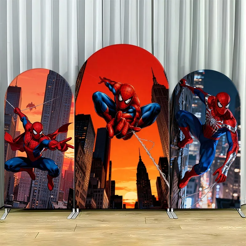 

Arch Backdrop Cover Single Side Spider Man Urban Skyline Superhero Party Decoration Photo Booth Background Props Event Supplies