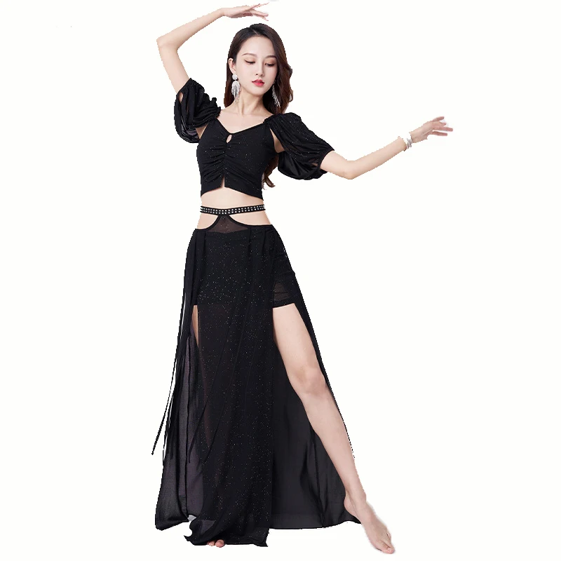 Belly Dance Costume 2 Pcs Set Long Skirt & Top For Adult Women Stage Performance Dancing Wear Nightclub Outfit Practice Clothes