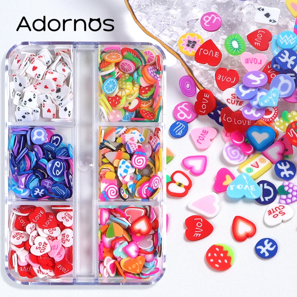 Love Heart Nail paillettes Polymer Clay Colorful Nail Design Cute Poker Card Fruit Cake Shape Mix Nail Art forniture e decorazioni