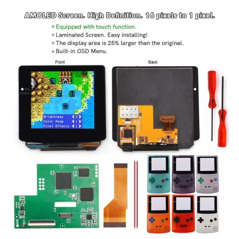 New 2024 Laminated OLED GBC LCD Display OSD Menu RETRO PIXEL AMOLED Screen GameBoy Color Customised