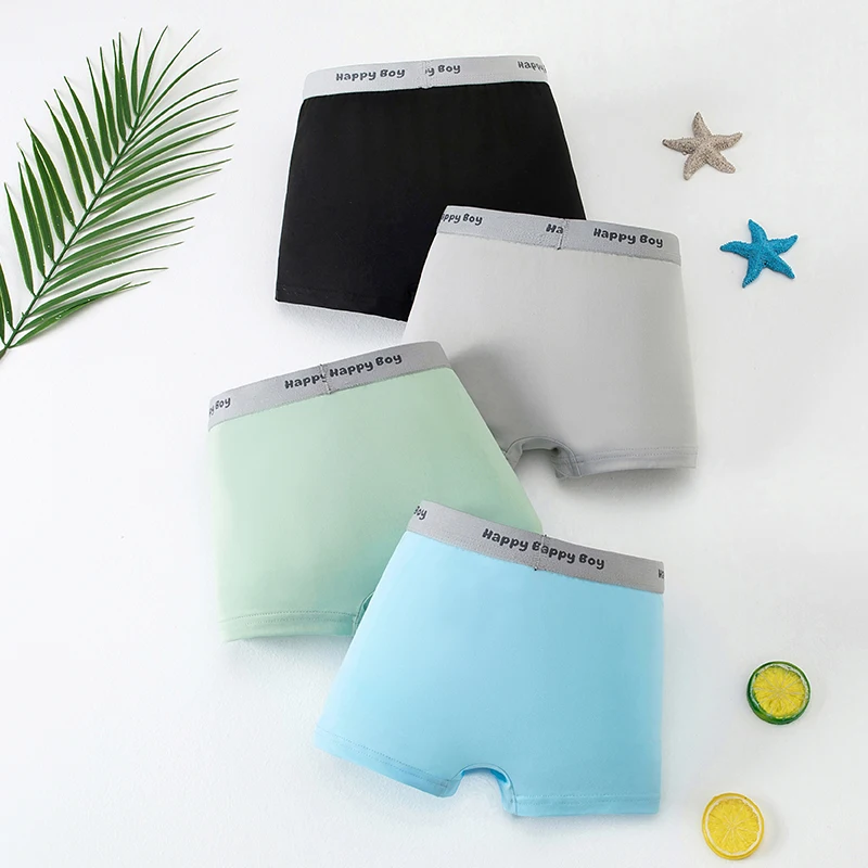 4-teiliges Set Jungen-Unterwäsche für alle Jahreszeiten, einfarbig, schlicht, bequeme Boxershorts mit elastischem Bund, Kinder-Shorts für Zuhause – Detail 4