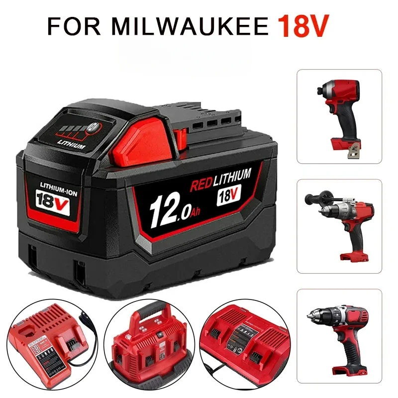 

18V 12.0Ah Replacement for Milwaukee M18 XC Lithium Battery 48-11-1860 48-11-1850 48-11-1840 48-11-1820 Rechargeable Batteries