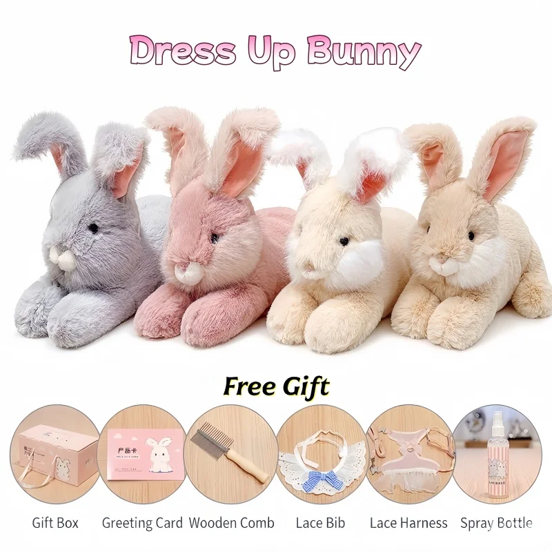 Cute Fluffy Lop‑Eared Rabbit Plush Toy Soft Long Fur Bunny Stuffed Doll Kawaii Home Decoration Birthday Gift Box Packaging