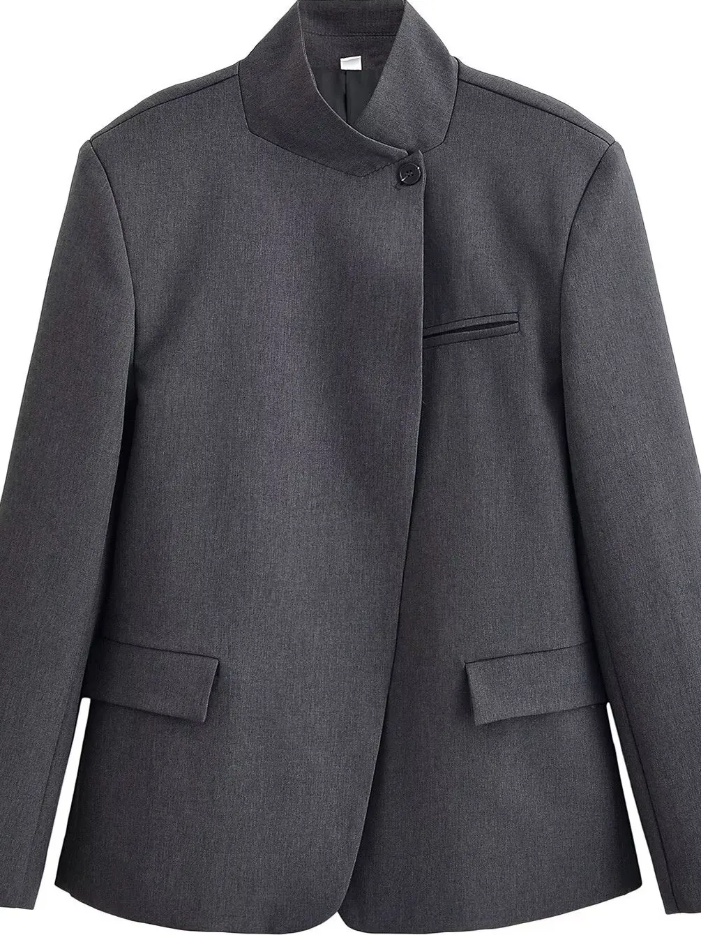 Elegant Stand Collar Single Button Long Sleeve Suit Jacket Women's Business Ready Coat Double Slit Polyester Fiber Warmth