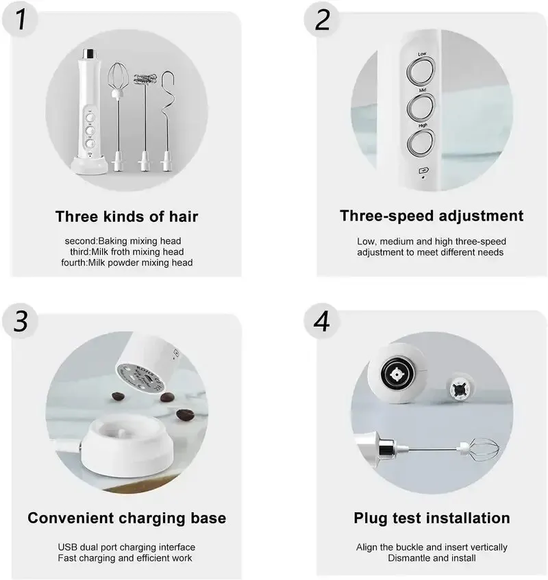 Draadloze Oplaadbare Elektrische Melkschuimer-3 Snelheden, Handheld Schuimmaker Voor Latte, Cappuccino, Warme Chocolademelk-Usb Rechargea