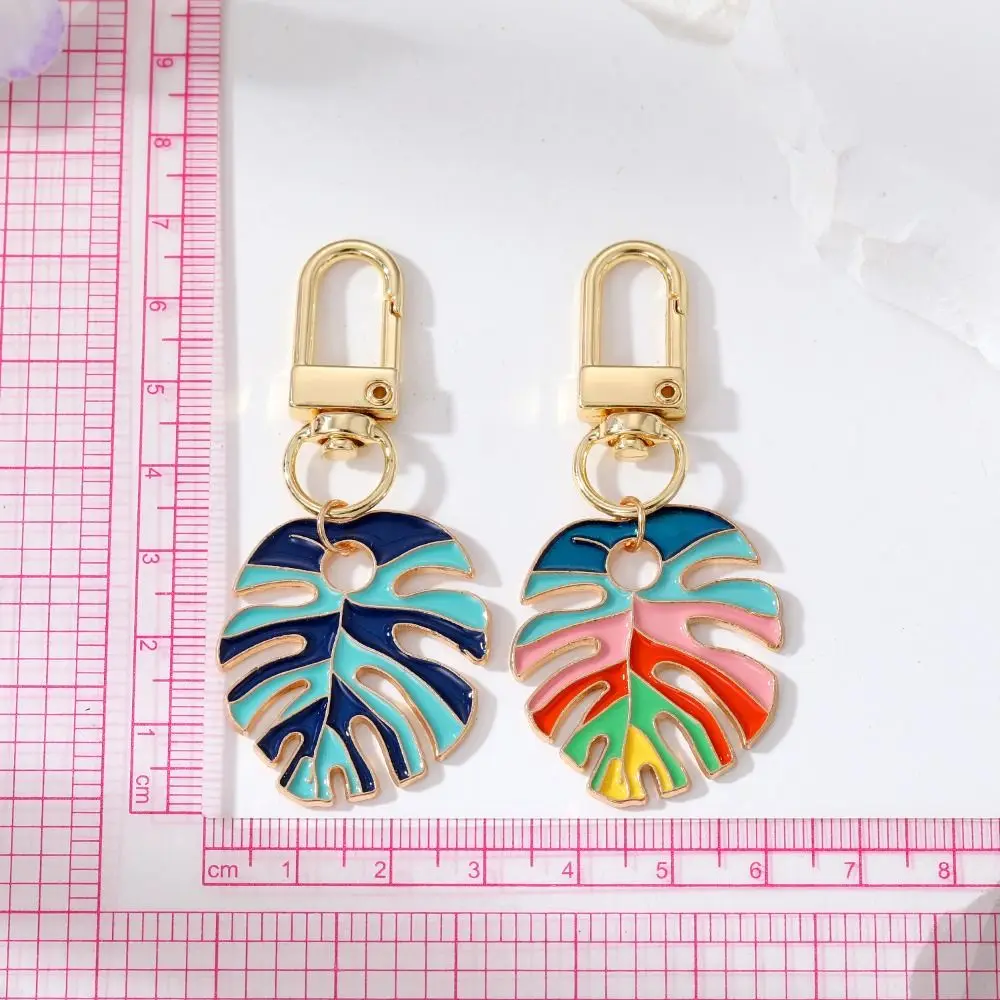 Colorful Leaf Style Oil Dropflat Key Chain Rotationable Clasp Oil Dropflat Metal Pendant Key Ring Women Bag Key Holder Jewelry