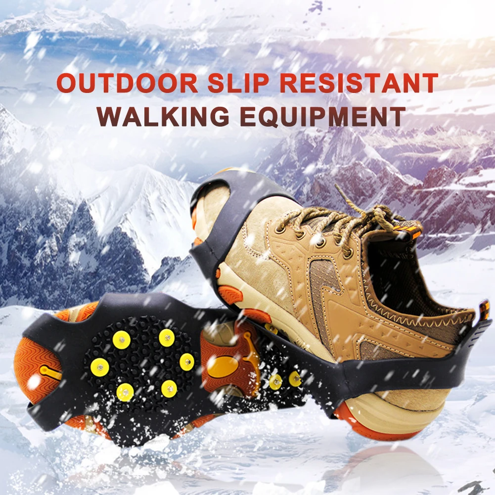 1Pair 10-Studs Snow Ice Claw Climbing Anti Slip Spikes Grips Crampon Cleats Sport Shoe Cover for Women Men Boots Cover Anti-Skid