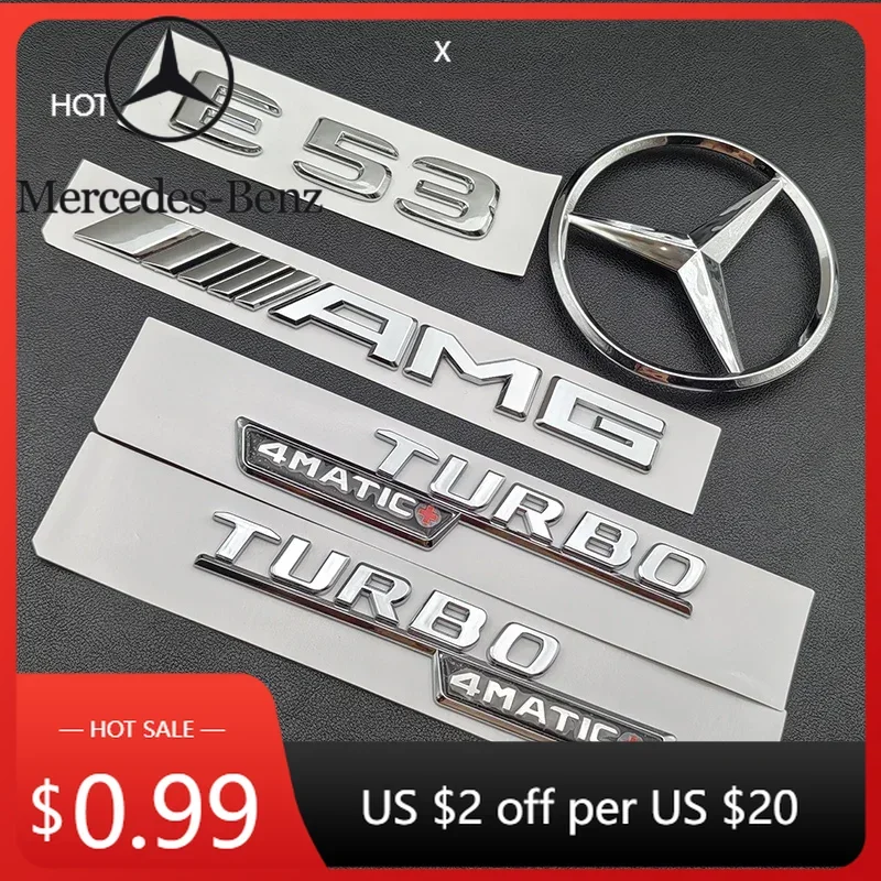 

Автомобильная наклейка 3D ABS Chrome с буквами автомобиля Логотип E53 Fender TURBO 4MATIC Эмблема Значок Задняя звезда AMG Наклейка для Mercedes Benz AMG E53