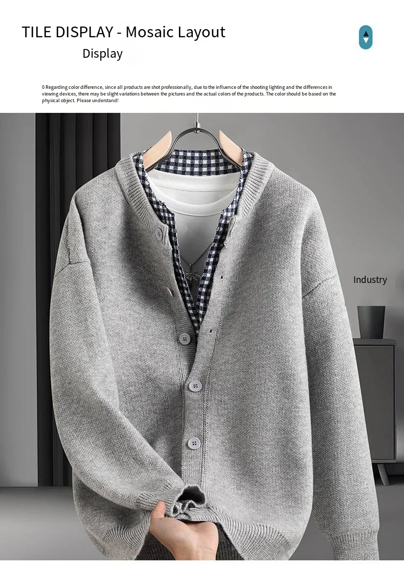 Hochwertiger Herren-Strickcardigan mit Langen Ärmeln, Rundhals und Knöpfen, Herbst-Winter Neue Cardigan-Jacke, Modische Vielseitige Herrenbekleidung – Detail 7