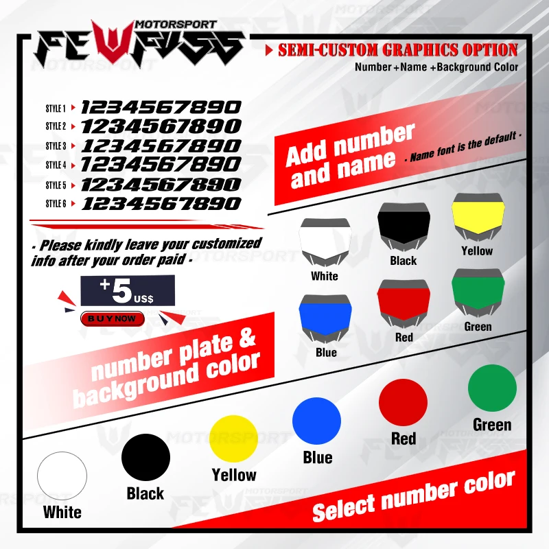Fewfuss الرسومات الشارات ملصقات دراجة نارية خلفية مخصصة لهوندا 1998 1999 CR125 1997-99 CR250 001