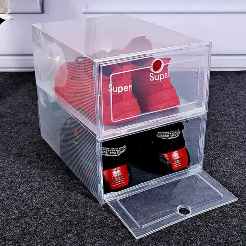 Transparent Sneaker Shoe Storage Box Dust-proof Storage Box Stackable Shoe Cabinet High-top Dustproof AJ Shoes Organizers Box