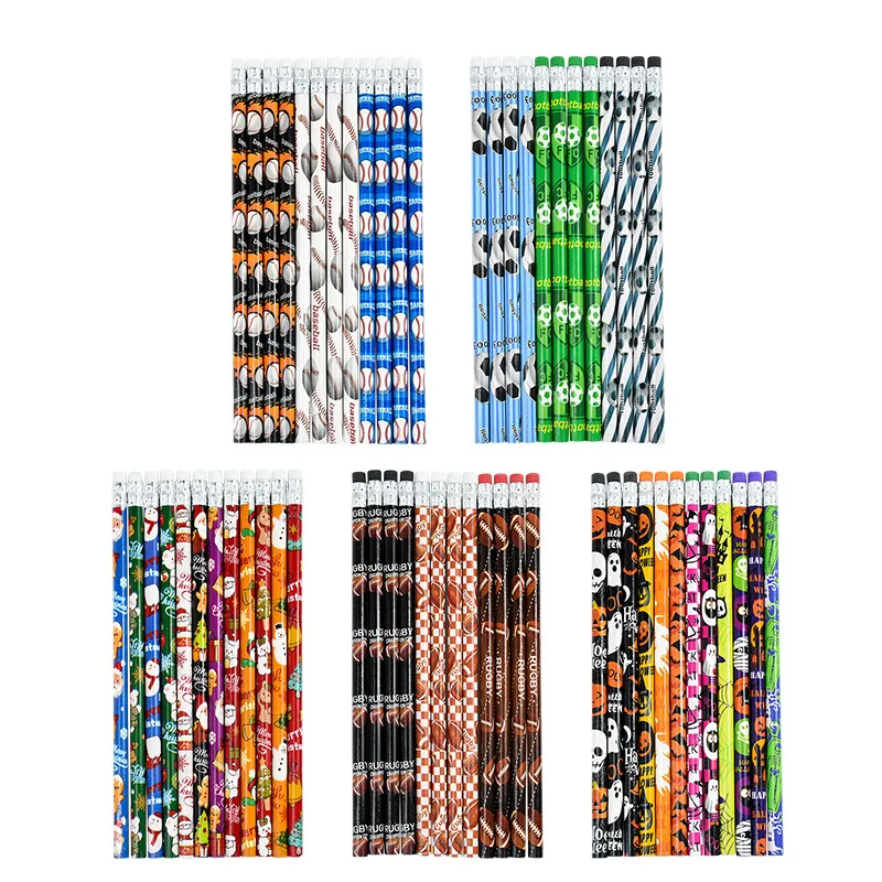 12/24Pcs Holz HB Bleistift Mit Radiergummi Weihnachten Halloween Fußball Kind Zeichnung Bleistift Geburtstag Party Geschenk Tasche Füllstoffe schreibwaren – Detail 11