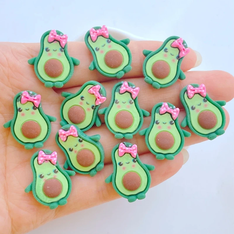 10pcs New Resin Cute Mini Cute Cartoon Avocado Flat back Stone Applique Figurines DIY Wedding Scrapbook Manicure Accessories