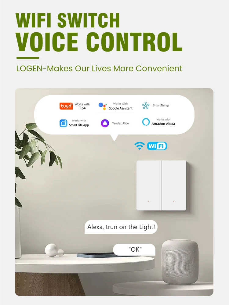 LOGEN مفتاح الإضاءة LED مفتاح بـزر دفع مقاوم للماء الجدار التبديل الاتحاد الأوروبي واي فاي التحكم عن بعد الموقت Schedule110/220 فولت تحتاج محايد 1 طريقة