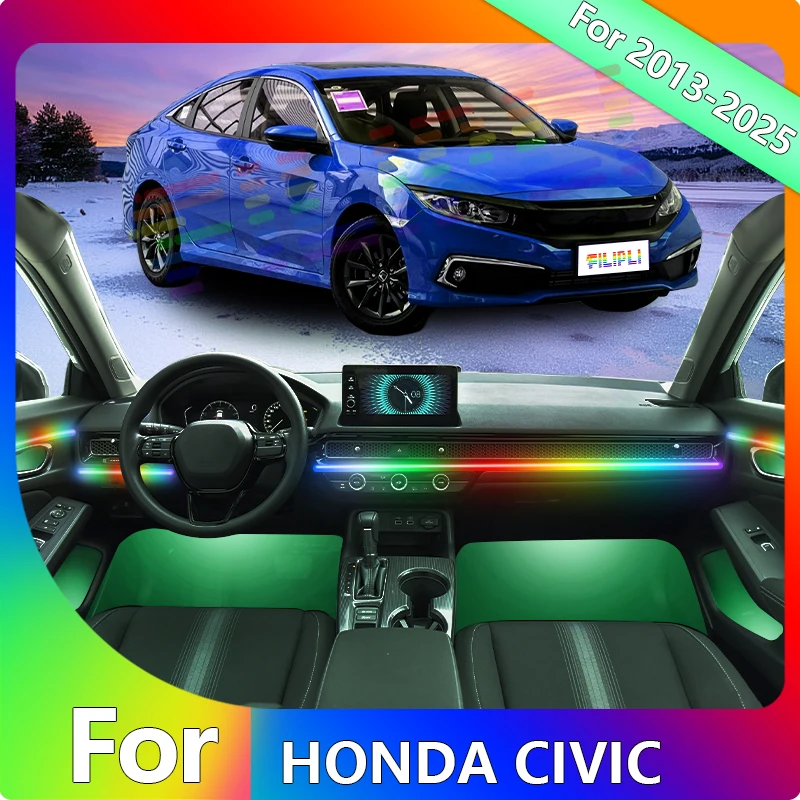 

FILIPLI For 2013 For Honda Civic Ambient Light Car Gadgets Decorations Accessories 64 Colors Car Decoration Led Lamp App Remote