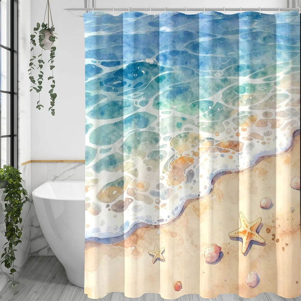 

Tropical Ocean Beach Waterproof Shower Curtain Coastal Sea Wave Pattern Bathroom Decor Shower Curtain Gift