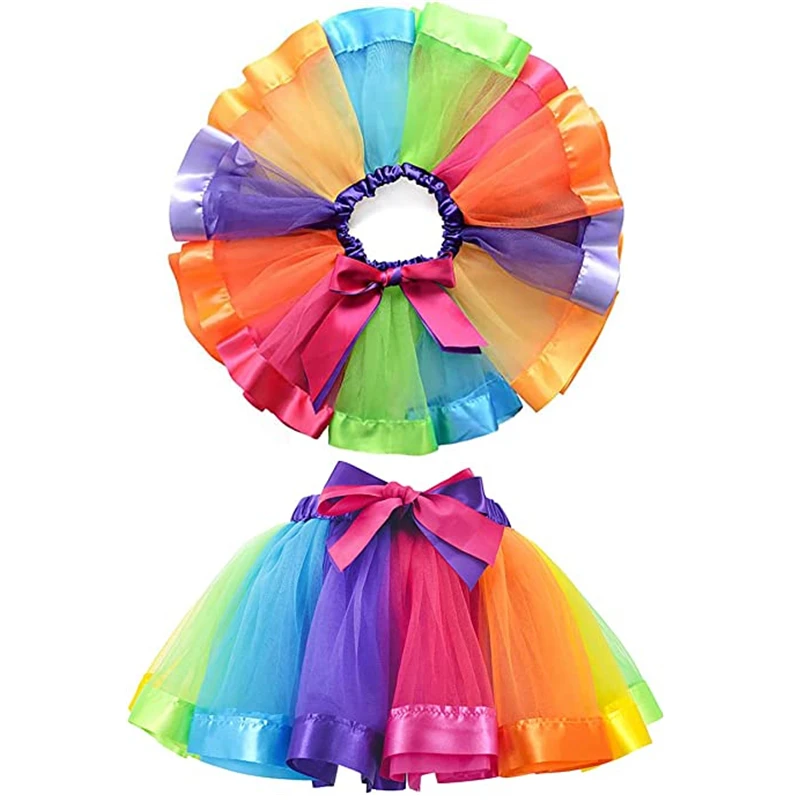 Shine Rainbow Tutu Skirt, Layered Ballet Skirts, Multicolor Tulle Dress Polyester for Toddlers, Girls