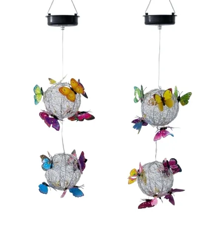 Double Ball Butterfly Ball Flower Lamps New Upgraded Black Solar Panel Strong Electricity Storage Decorative Landscape Lighting