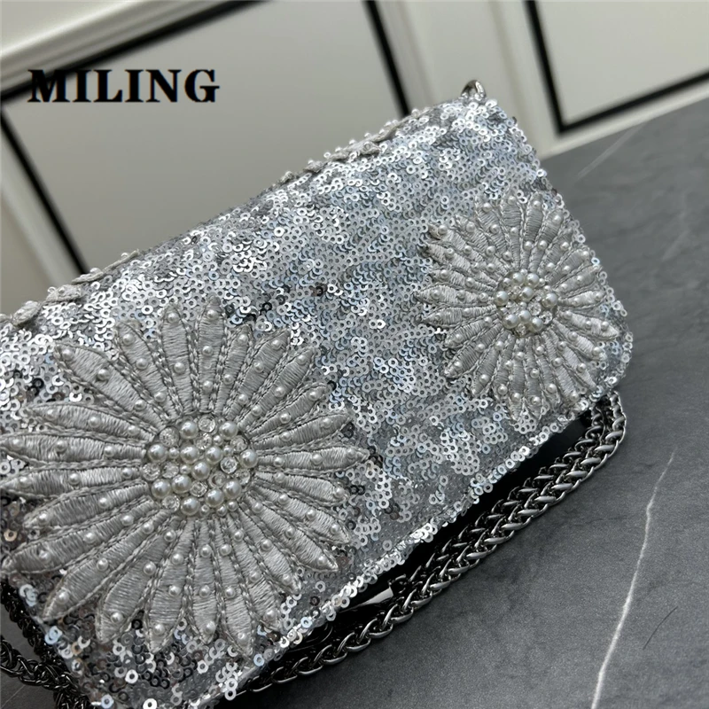 Fashion Women\'s Embellished Top-handle HandBag High Quality Sequin Cross Body Bag Bling Evening Party Purse Leather Underarm Bag