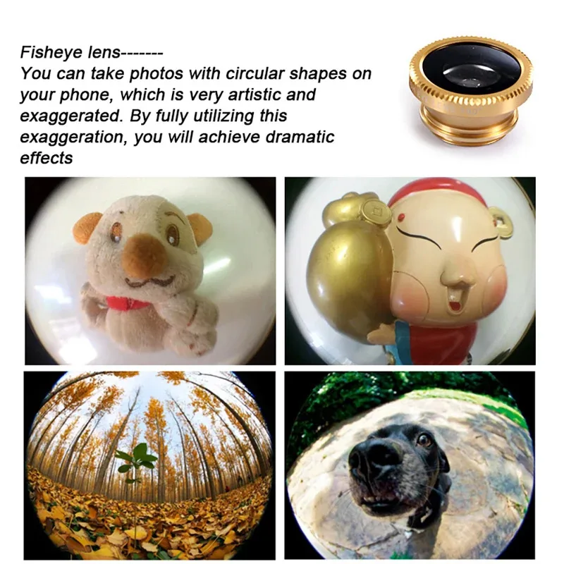 ชุดเลนส์โทรศัพท์ 3 in 1 พร้อมเลนส์มุมกว้าง เลนส์ตาปลา เลนส์มาโคร ติดโทรศัพท์สำหรับ iPhone Samsung Huawei Xiaomi Moto Google