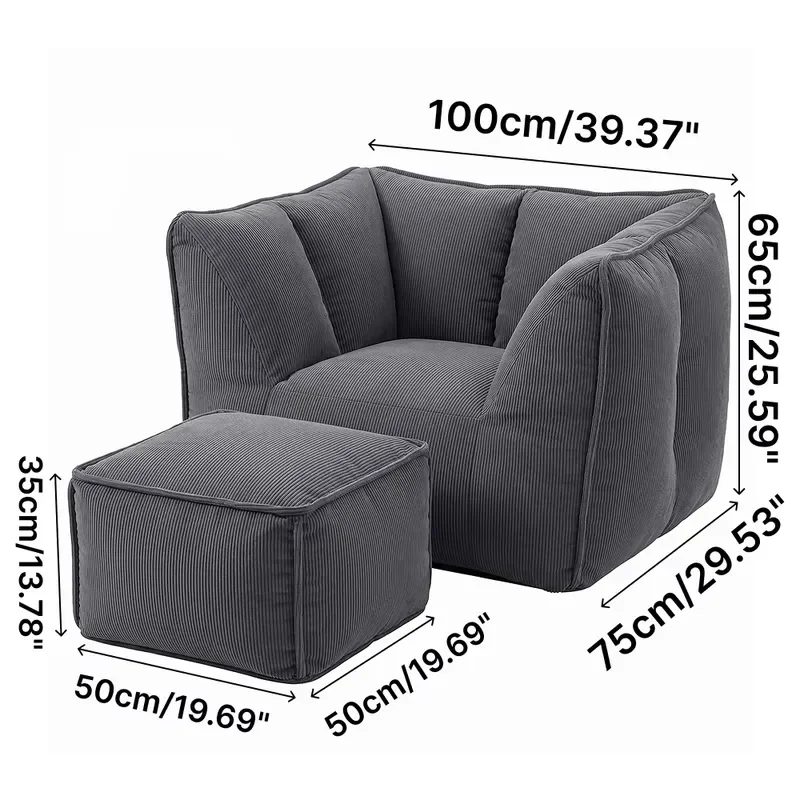 Single Seat Lazy Sofa with Stool Ottoman Vacuum Compressed Couch Boneless Sofa Set Bean Bag Sofa in Box for Living Room