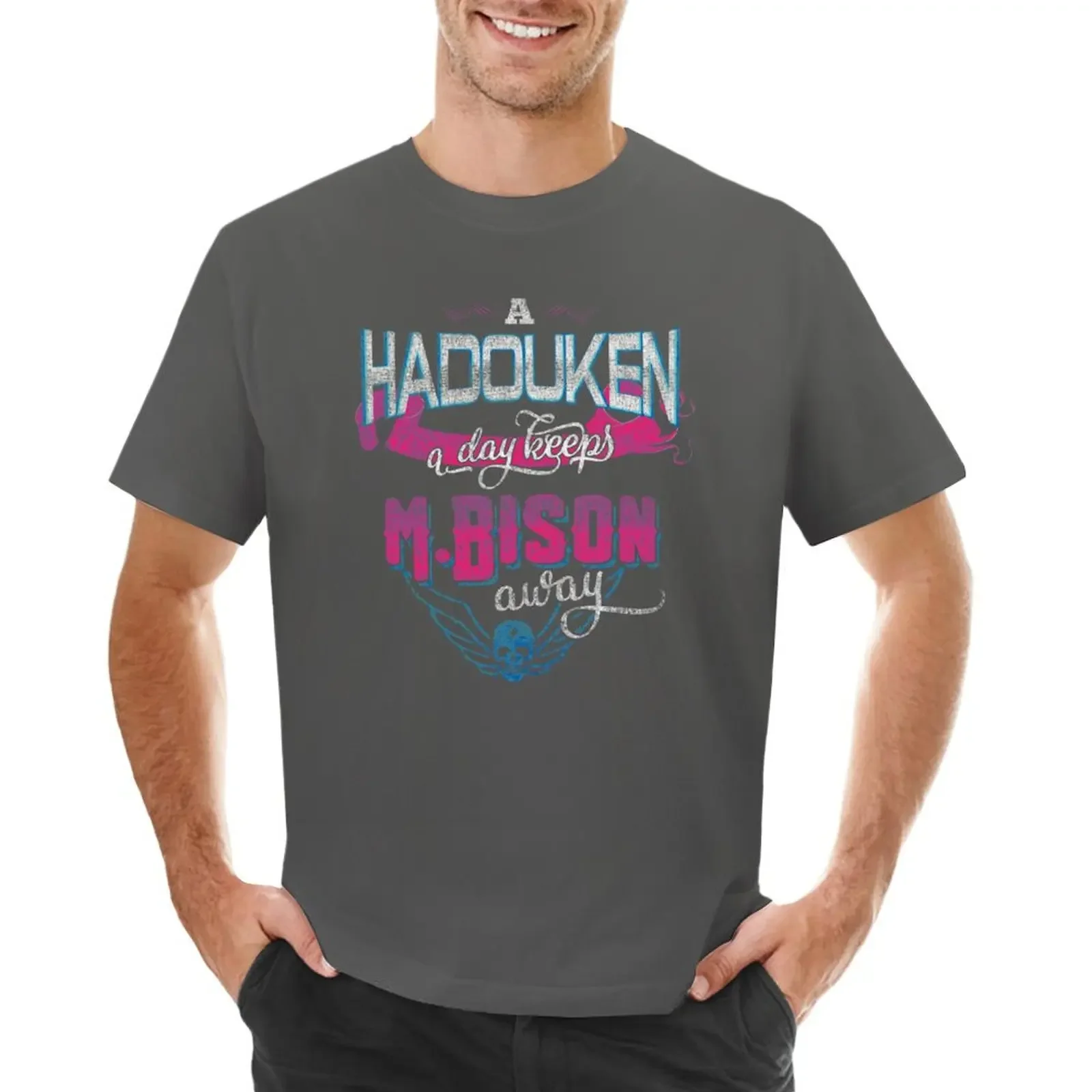 Футболка A Hadouken A Day Keep M.Bison Away, футболки для мальчиков, принт животных, великолепные футболки для мужчин, хлопок