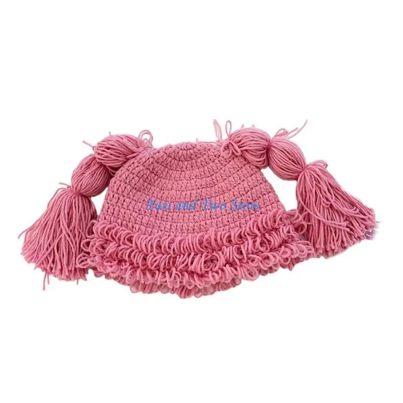 

HX6F Subcultures Braid Hat for Teens Girl Stretchy Cosplay Anime Braid Hat Handmade Crochet Hat 2000s Skull Caps