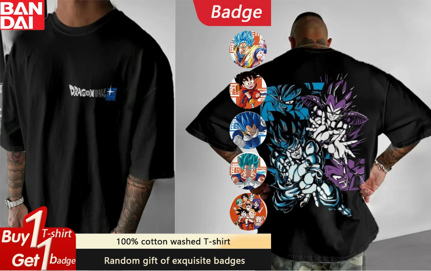 

Japanese Dragon Ball Crew Neck T-Shirt Comic Print Retro Cotton Short Sleeve Men's Summer Couple Top Short Sleeve