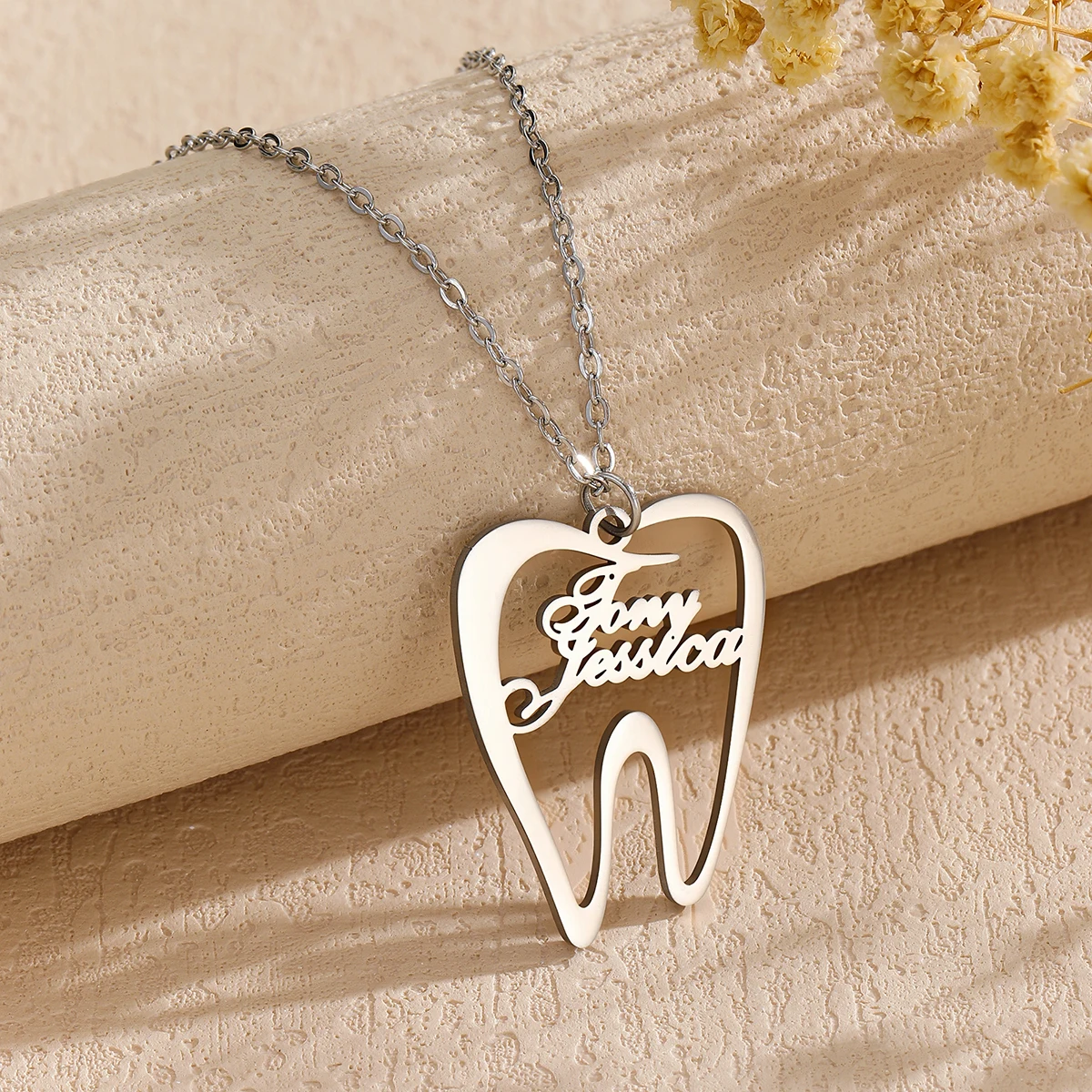 Customized Teeth Dentist Name Necklace For Women men Stainless Steel Pendant Doctor Emblem Jewelry Accessories Birthday Gifts