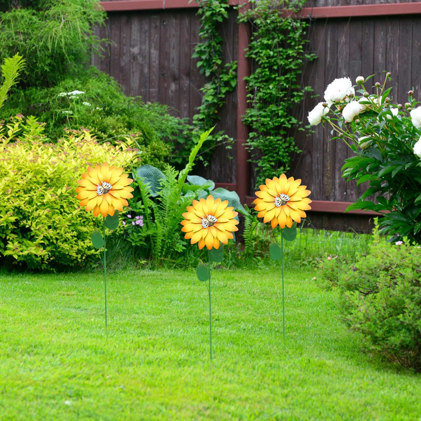 

Garden Wrought Iron Sunflower Decoration Stakes Colorful Flowers Yard Metal Flowers Lawn Sign Spring Outdoor Decor