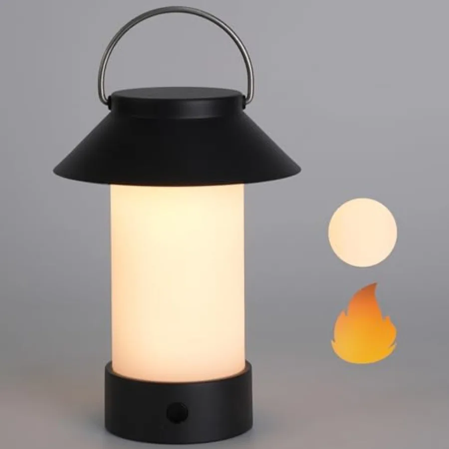 

Rechargeable Outdoor Lantern Waterproof, Dimmable Warm and Flickering Flame Mood Light, Portable Cordless Table Lamp for Patio/