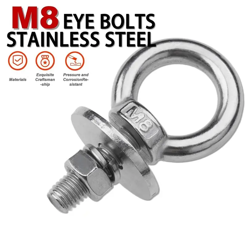 CQMF-For Versatile Mounting And Hanging- M8 Stainless Steel Eye Bolts(4-Pack) With Nuts, Heavy Duty