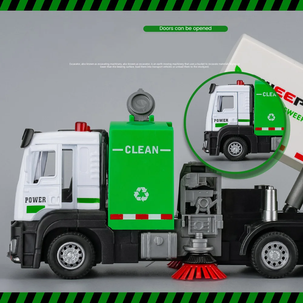 1:32 City Road Sweeper Sanitation Clean Vehicles Model Simulation Truck Street-sweeping Car Model Sound Light Toy Children Gift