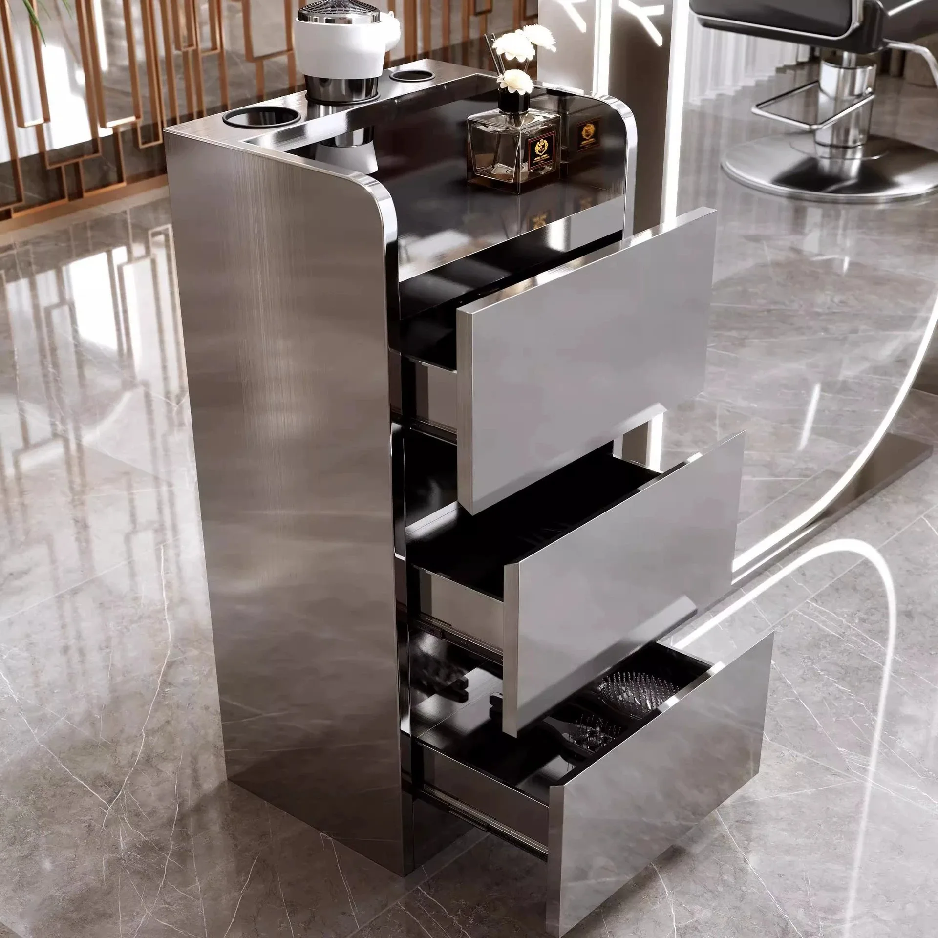Hair salon tool cabinets, hair salon cabinets, barbershop stainless steel multi-layer storage cabinets