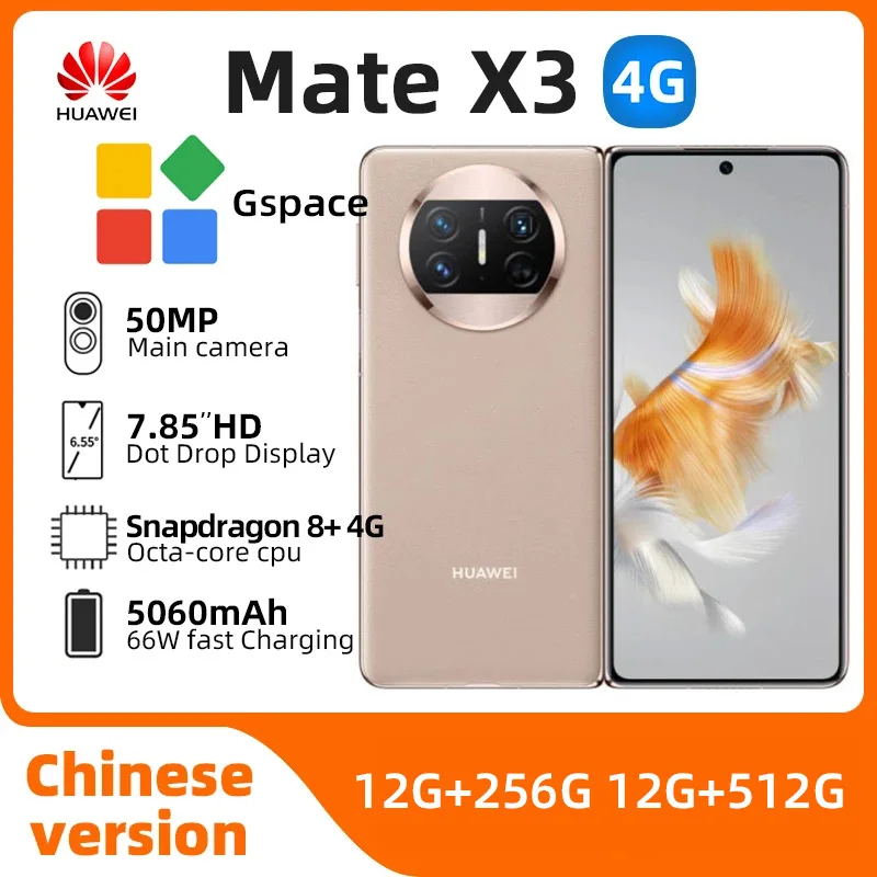 Huawei Mate X3 4g Snapdragon 8+ 7.85“ SmartPhone Fold OLED Screen 50MP Camera 5060mAh 66W Charge HarmonyOS Original Used Phone